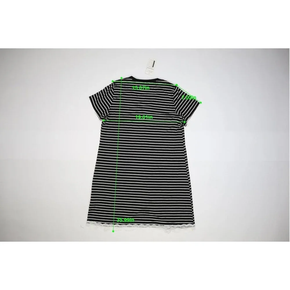 sheshow Womens Black White Striped Short Sleeve Button Up Long Pajama Shirt M - Picture 4 of 7